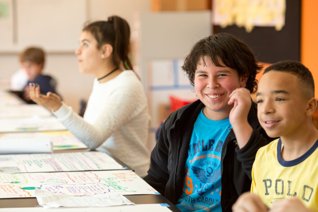 Middle school boys in science class