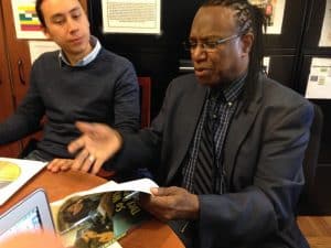 North Queens Community High School Principal Winston McCarthy talking shop with Jeremy Kraushar of NYC’s Mastery Collaborative