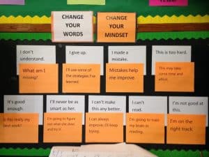 A bulletin board at North Queens Community High School focuses on the power of growth mindset