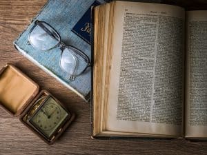 glasses, book and watch for studying